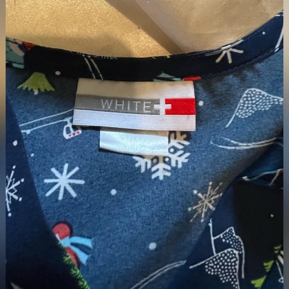 White Cross Christmas Scrub Top - Picture 2 of 2
